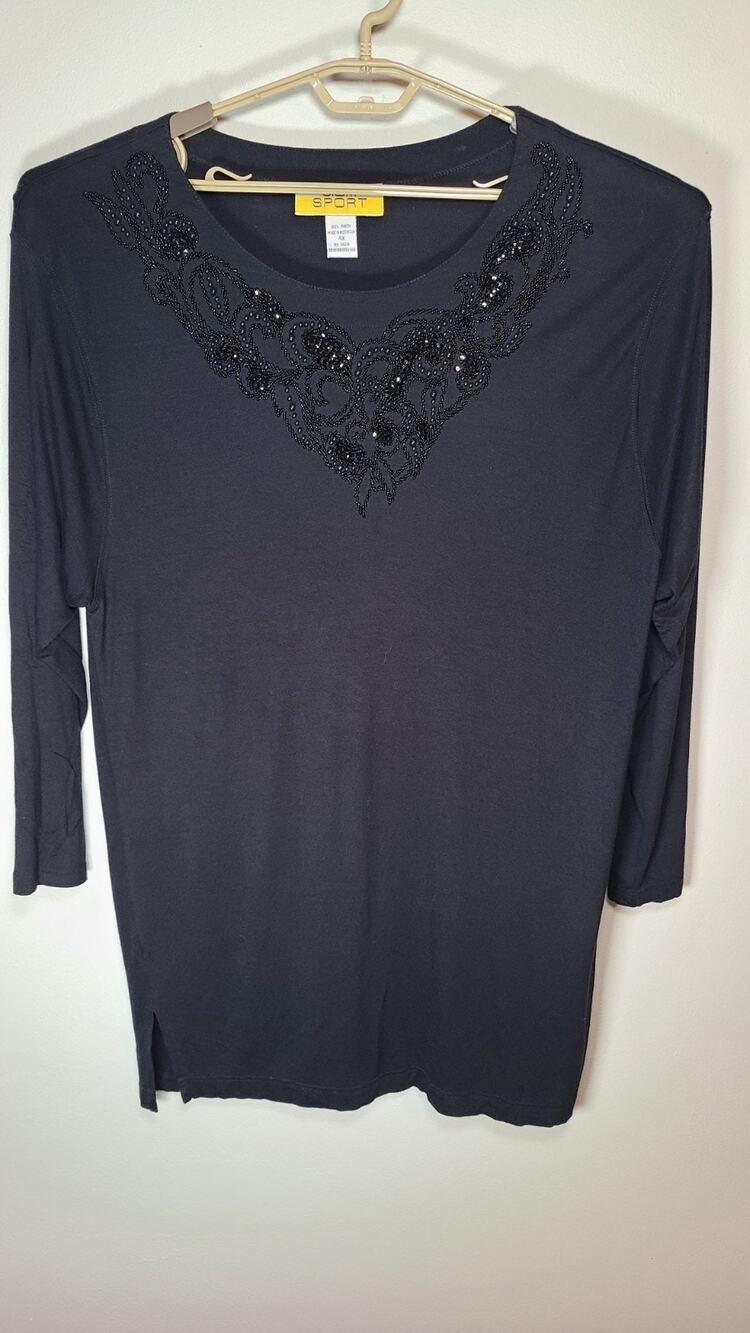 Women Plus 4X Top Black Beaded Sequins Scoop Neck Whimsygoth Romantic